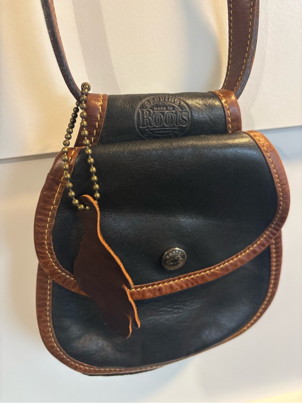 Vintage Roots Black/Blue and Brown Leather Mini Crossbody Bag